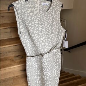 Calvin Klein Women's Cream and Gray Geometric Midi Dress